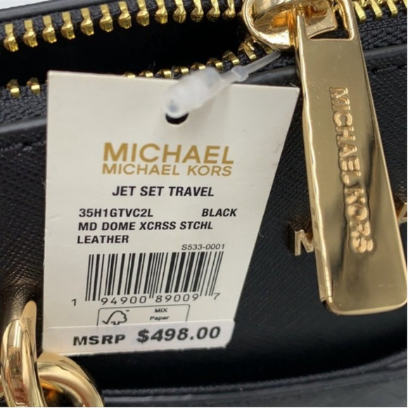 Michael Kors Jet Set Travel Medium Saffiano Leather Dome Satchel Black - Picture 11 of 16